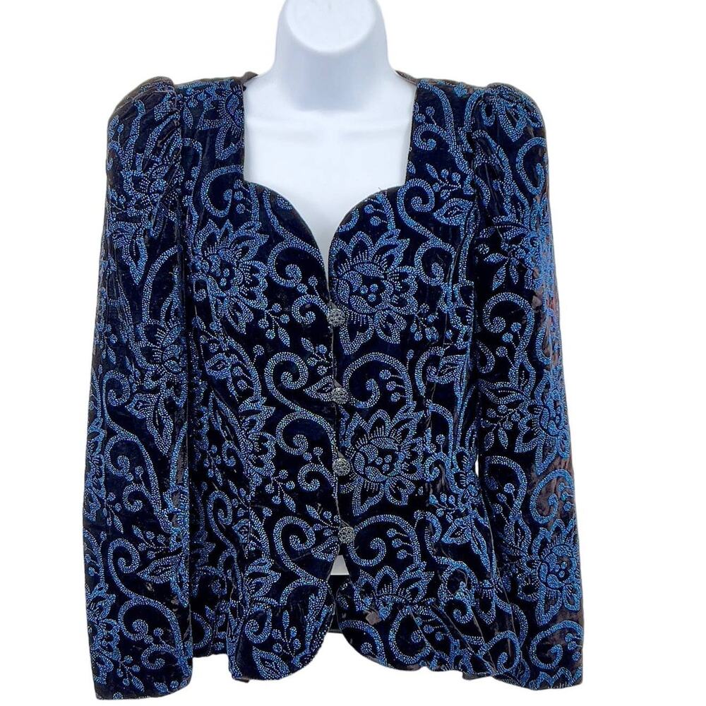 Scott McClintock Formal Jacket w/Beaded Design & Shoulder Pads Ruffled Hem 6 Vtg